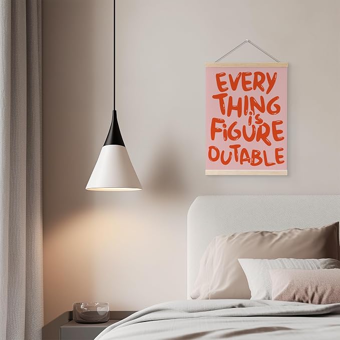 YQDEJ Pink Everything Is Figureoutable Inspirational Wall Art Poster Hanger Frame, Positive Affirmations Wall Decor, Motivational Wall Art for Home Office Classroom, 12x16 Inch