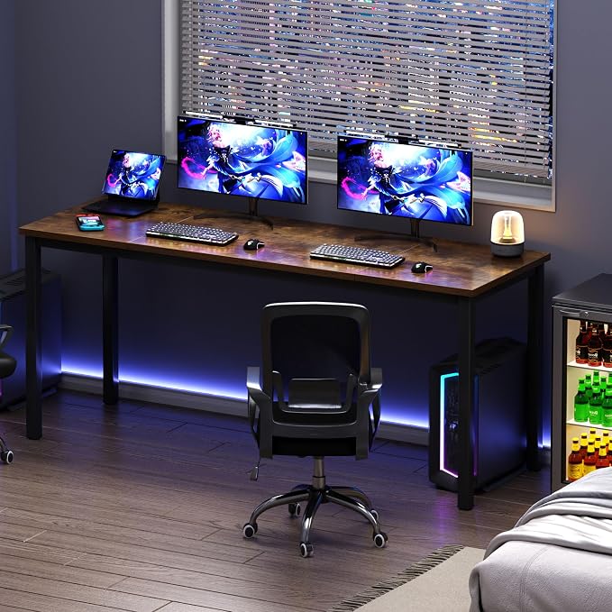 Need Large Computer Desk 70.8 x 23.6 inches Conference Table Large Office Desk Writing Table Workstation for Home Office,Rustic Brown & Black 10FJGSAC3-180FG-60-ND