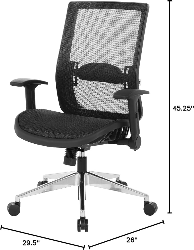 Space Seating 867A Series Adjustable Manager's Office Chair with Breathable Matrix Back and Padded Flip Arms, Black