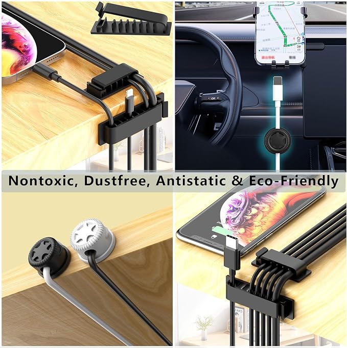 ELII 328Pcs White Cable Management Kit, 8 Magnetic Cable Clips | 69Adhesive Cable Holder,4 Cable Sleeve Split,22Reusable Cable Strap,200 Nylon Cable Zip Ties,25 Zip Tie Mounts, TV Home