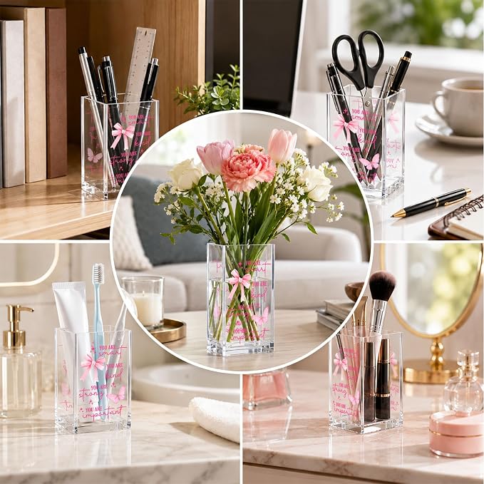 Butterfly Acrylic Pen Holder Cup, Inspirational Affirmation Desk Decor, Positive Quotes Pencil Holder Organizer, Aesthetic Office Accessories, Gift for Women Teen Girls