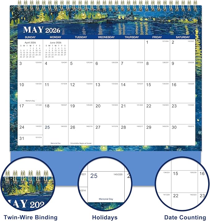 2026 Desk Calendar - JAN 2026 - DEC 2026, Standing Flip Desktop Calendar 2026, 12 Months Desktop Calendar, 9.8" x 8.3", Thick Paper