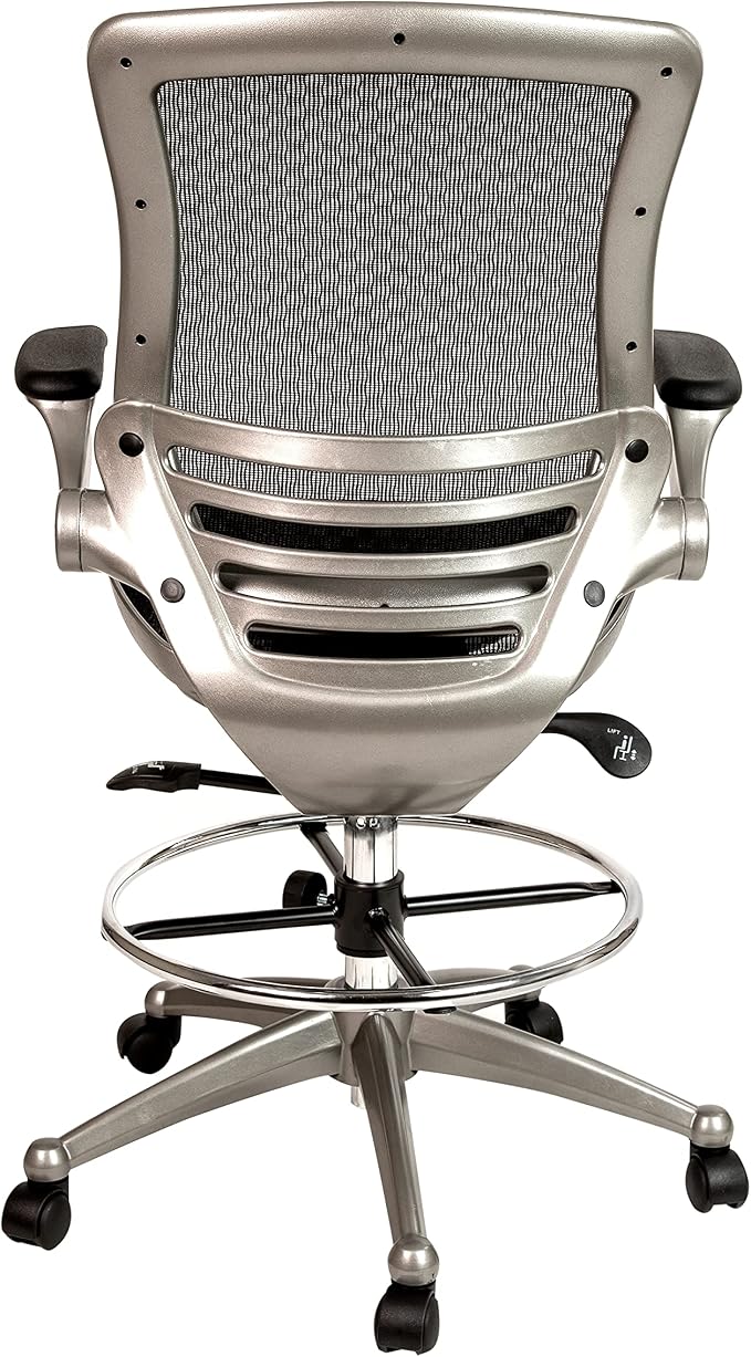 Flash Furniture Waylon Mid-Back Swivel Office Chair with Adjustable Foot Ring and Seat Height, Ergonomic Mesh Chair with Armrests, Black/Silver | Graphite Silver Frame, Mid-Back, Flip-Up Arms, Mesh Back