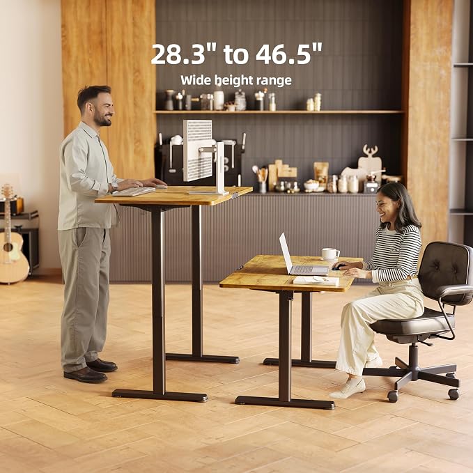 INNOVAR Electric Standing Desk, Adjustable Height Stand up Desks, 63 x 24 Inches Sit Stand up Desk for Home Office Computing, 3-Preset Memory Height Ergonomic Rising Desks, Rustic Brown