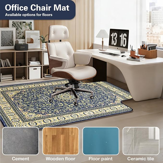 46" X 60" Office Chair Mat for Hardwood and Tile Floors, Under Desk Chair Mat for Carpet Protector Rolling Computer Chairs, Machine Washable Non-Slip Area Rug, Dark Blue