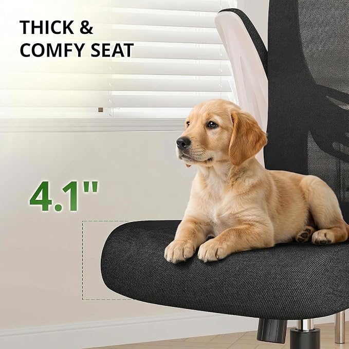 Office Chair, Ergonomic Breathable Mesh Chair,Flip-Up Arms and Adjustable High Back Lumbar Support,Comfy Computer Chair for Home Office (Black/White, 407)