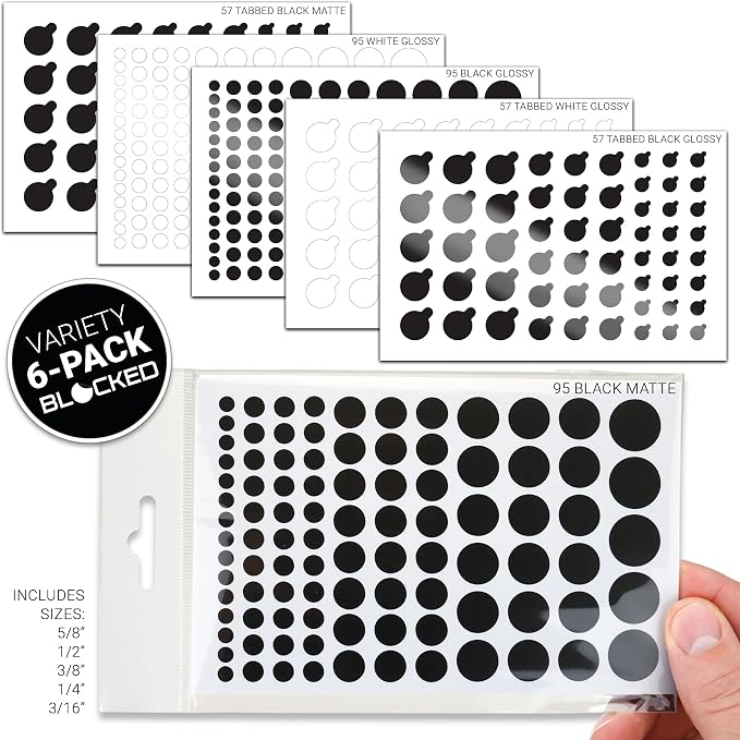 BLOCKED Original Vinyl Webcam Cover Stickers | 456 Restickable & Stackable Privacy Covers | for All Camera-endable Devices | Multi Finishes, Colors, & Sizes | 6-Pack Variety