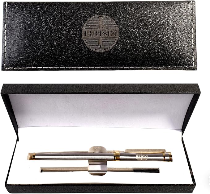 LUHSIN Premium Metal Rollerball Pen with Gold Trim - 0.5mm Smooth Writing Business Signature Pen with Refill, Luxury Executive Writing Instruments in Elegant Gift Box for Men & Women