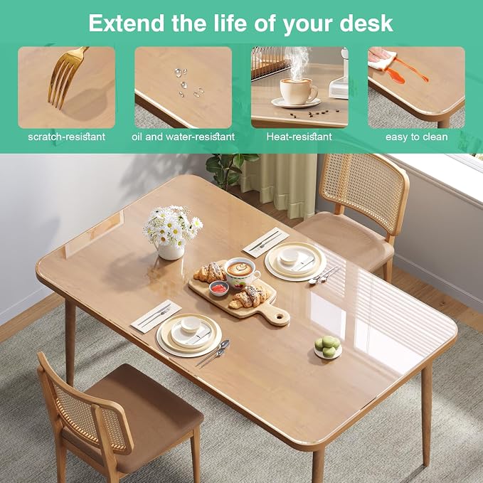 NATRKE Clear Desk Mat Pad, 47.2"x23.6" Extra Large Transparent Computer Desk Mat Plastic Desktop Protector, PVC Writing Pad Round Edge, Waterproof Wipeable Table Protector for Home Office, Frosted