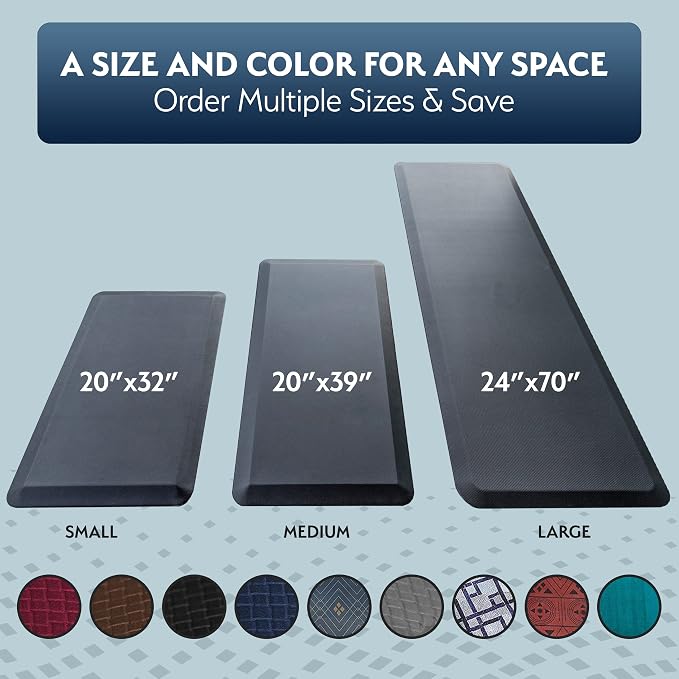 Sky Solutions Anti Fatigue Mat - 3/4" Cushioned Kitchen Rug and Standing Desk Mat & Garage - Non Slip, Waterproof and Stain Resistant (20" x 32", Black)