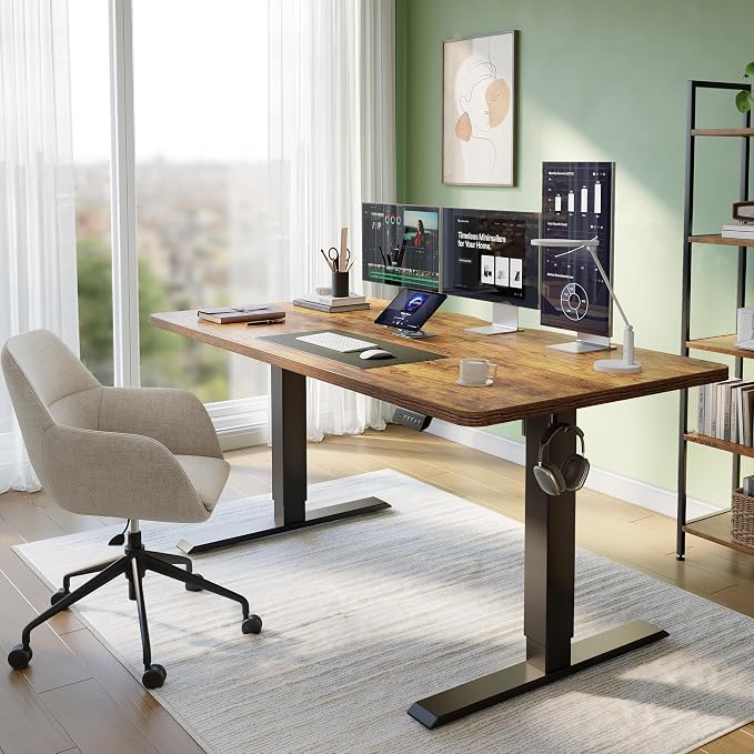 CubiCubi 48 x 24 Standing Desk, Height Adjustable Electric Computer Desk, Sit Stand up Home Office Workstations, Rustic Brown