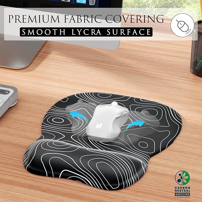 MROCO Ergonomic Mouse Pad with Gel Wrist Rest, Smooth Wrist Support Surface, Non-Slip PU Base for Pain Relief, Comfortable Mousepad for Computer, Laptop, Office & Home, 9.4 x 8.1 in, Black Topographic