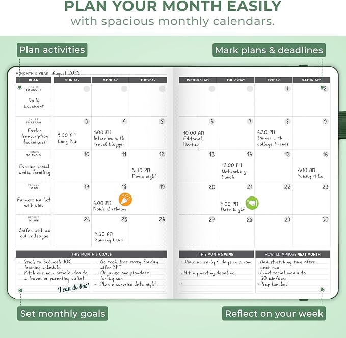 Clever Fox Planner Large – Undated Weekly & Monthly Planner for Productivity, Time Management & Goals – Organizer Journal – 7x10” (Forest Green)