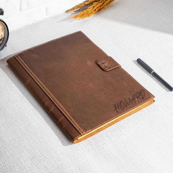 Personalized Leather Portfolio, Leather Notebook, Portfolio Folder, A4 Notepad for Women Men Gift Cherry (12.5 x 9.5 inches)