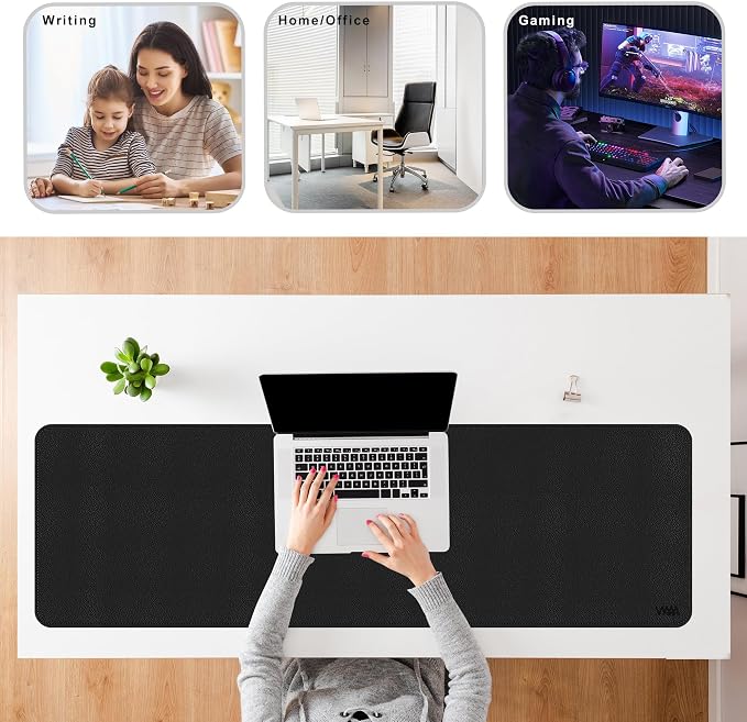 Vyaaa Cork & Leather Desk Mat, 55" x 15.7" Dual Sided Leather Desk Pad, Waterproof Extra Large Desk Mat, Large Mouse Pad，Desk Mats on top of Desks for Home or Office (Black)