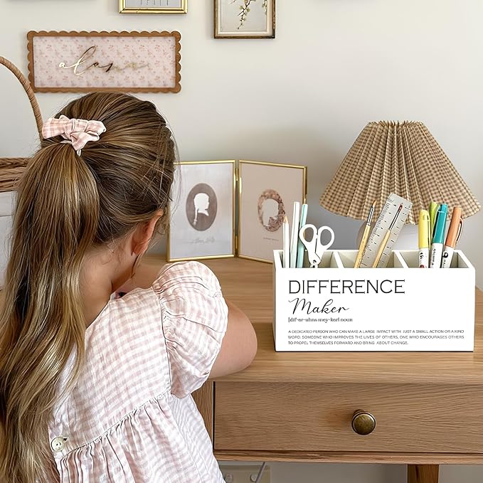 Difference Maker Gift Pen Pencil Holder for Desk, Thank You Appreciation Gifts for Coworkers Leaders Teachers, Difference Maker Wooden Box Sign Decorations for Office Workplace Desk Tabletop