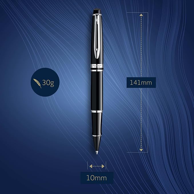 Waterman Expert RollerBall Pen Gloss Black with Chrome Trim Fine Point Black Ink Gift Box