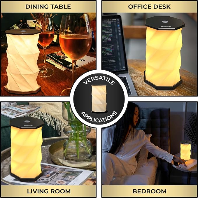 Origami Expanding Foldable LED Desk Lamp – USB Rechargeable & Portable - Dimmable Touch Control Light with Adjustable Height up to 8.25" for Office, Travel, Bedside - Sleek & Modern Design (Black)
