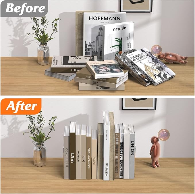 Acrylic Bookends 6 Pcs, Clear Book Ends for Shelves, Bookend Organizer | Transparent Book Holder Stand Decorative, Book Stoppers for Heavy Duty Books, CD, File, Video Games