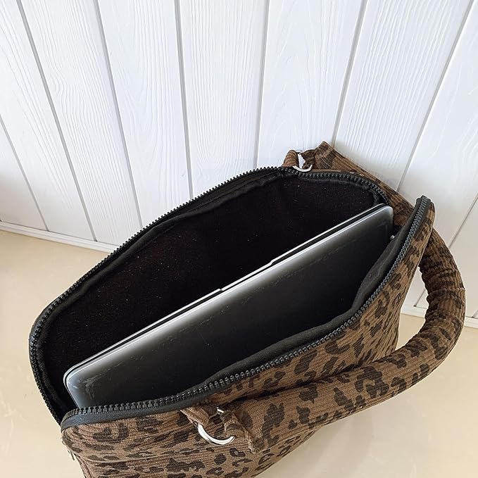 Leopard Print Laptop Case 11, 13,15 Inch Quilted Laptop Sleeve Soft Protective Cheetah Computer Sleeve for MacBook (Coffee, with Strap, 15 Inch)