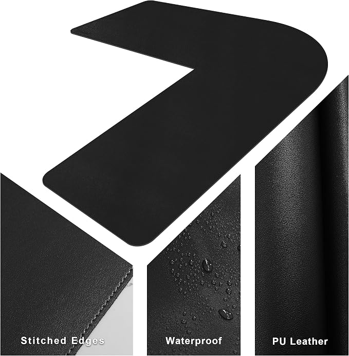CENNBIE Large L-Shaped Leather Desk Pad (‎‎59" + 67") x19.6 - Home Office Accessories Corner Desk Mat (Black)