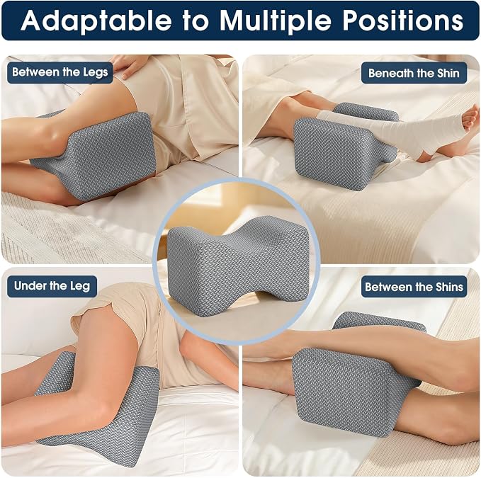 BlissTrends Memory Foam Knee Pillow, Knee Pillow for Side Sleepers, Leg Pillows for Sleeping Blood Circulation, Elevation Pillow for Spine Aligning, Sciatica, Hip, Knee, Ankle Pain, Grey, Medium