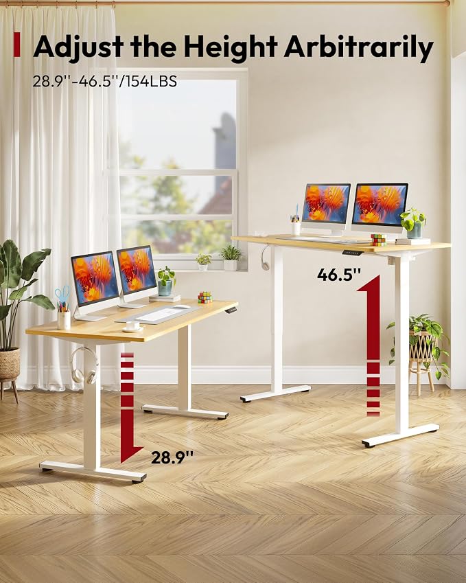 SANODESK One-Piece Electric Standing Desk, Seamless 40 x 24'' Ergonomic Height Adjustable Sit Stand Desk with Memory Presets for Home Office Computer Workstation, White Frame/Natural Top