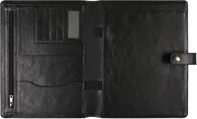 Personalized Leather Padfolio for Men - Business Portfolio with Clipboard, Engraved Legal Pad Folio Folder, A4 Letter Size Ideal Business and Corporate Gifts, Oil Black - Custom