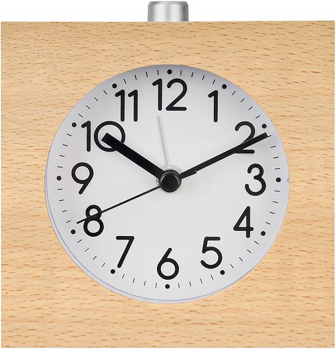 Wooden Alarm Clock Silent Battery Operated with Night Light Snooze | Non-Ticking Wood Body for Heavy Sleepers Bedroom Bedside Yellow