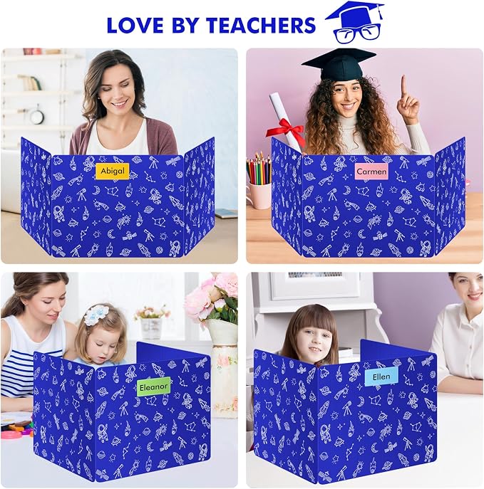 Blue 2-Pack Desk Dividers for Students, Space Style Plastic Study Carrel Divider, Durable Testing Dividers for Classroom Teacher Supplies, Easy to Clean Privacy Shield Folder Boards for Student Desk