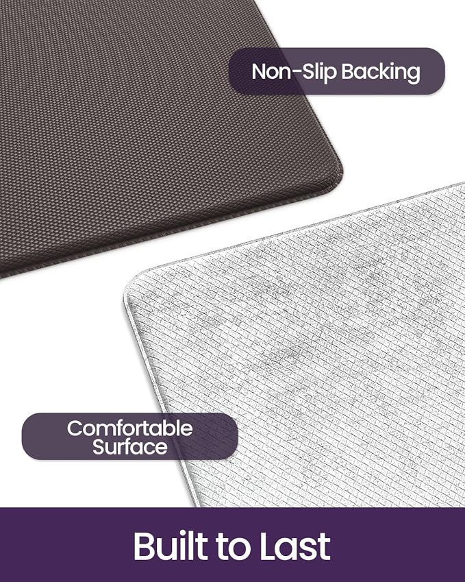 DEXI Kitchen Mats Cushioned Anti Fatigue, 23x59 Floor Padded Runner Rug Non Slip, Waterproof Standing Comfort Memory Foam for Front Sink Laundry, Light Grey