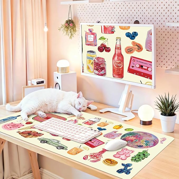 Cute Girly Desk Mat, Birthday Gifts for Women, PU Leather Desk Pad, Waterproof Computer Desk Protector Large Mouse Pad for School Office Home 31.5" x 15.7"