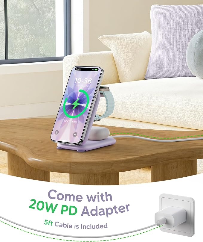 Mukiya PaktVault 2026 Traveling Fast Wireless Charging Station for Apple Devices, Magnetic 3 in 1 MagSafe Charger Stand for iPhone 17 16 15 14 13 12 Pro Max Plus Air, Apple Watch&Air pods Pro, PU