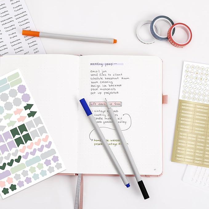 &And Per Se A5 Hardcover Dotted Notebook with 25+ Accessories - 6 Pens, Stickers, Stencils, Washi Tapes & Gift Box Included | Dotted Journal Kit for Beginners, Adults (Light Apricot)