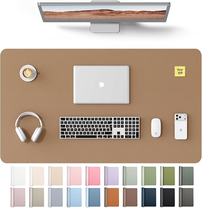 YSAGi Leather Desk Protector, Office Mat, Large Mouse Mat, Non-Slip PU Leather Blotter, Laptop Desk Mat, Waterproof Writing Pad for Office and Home(Khaki, 40" x 24")
