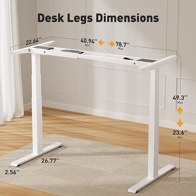 Premium Dual Motor Standing Desk Frame Plus, 3-Stage Height Adjustable Desk Frame (23.6"–49.3"), 264 lbs Capacity, Heavy Duty Sit Stand Desk for Office & DIY Workstations Black