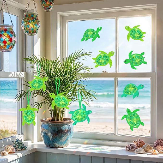 Renbuzhu 48PCS Summer Crafts: Paper Sea Turtle Suncatchers DIY Kits, Ocean Beach Party Favors Window Stained Glass Effect Art Supplies Decorations