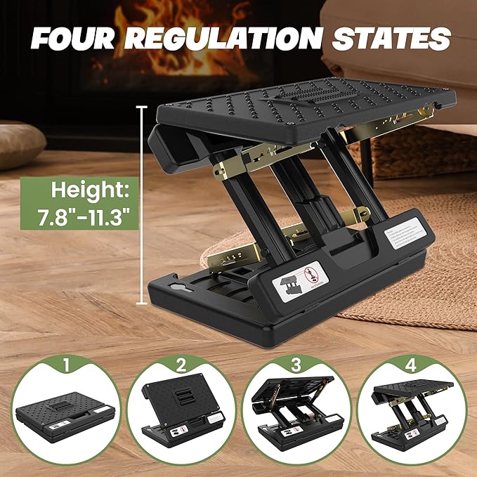 footrest for Under Desk at Work,Height Adjustable Footrest with Massage Roller and Soft Pad, Foldable Ergonomic Foot Rest for Car,Office,Home,Train,Travel,Gaming,Sturdy Metal Frame(Grey)