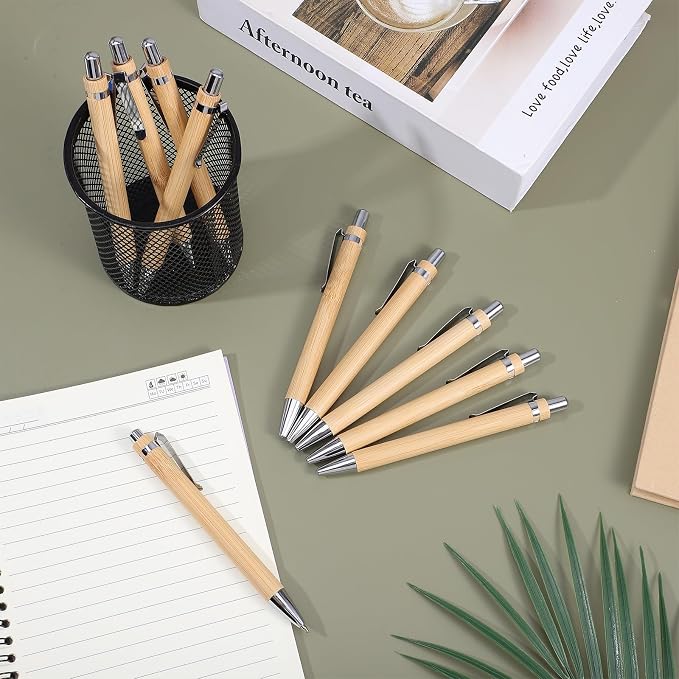 100 Pcs Bamboo Pens Bulk, Wooden Retractable Ballpoint Pen Black Ink 1mm, Eco-Friendly Smooth Writing Pen for Engraving, Customizable Bulk Pens for Office Supplies Gifts