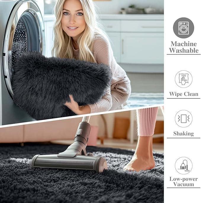 OLANLY 6x10 Machine Washable Large Area Rugs for Living Room, Bedroom, Soft Fluffy Shaggy Bedside Rug, Indoor Floor Carpet for Kids Girls and Boys, Dorms, Nursery, Home Decor Aesthetic, Black