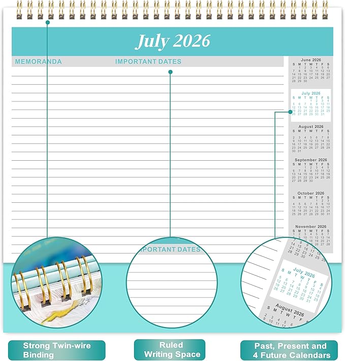 2026-2027 Desk Calendar - Standing Flip Desktop Calendar 2026-2027, JUL 2026 - DEC. 2027, 9.8" x 8.3", Desktop Calendar, Memoranda Lined Pages with Thick Paper, Strong Twin-Wire Binding