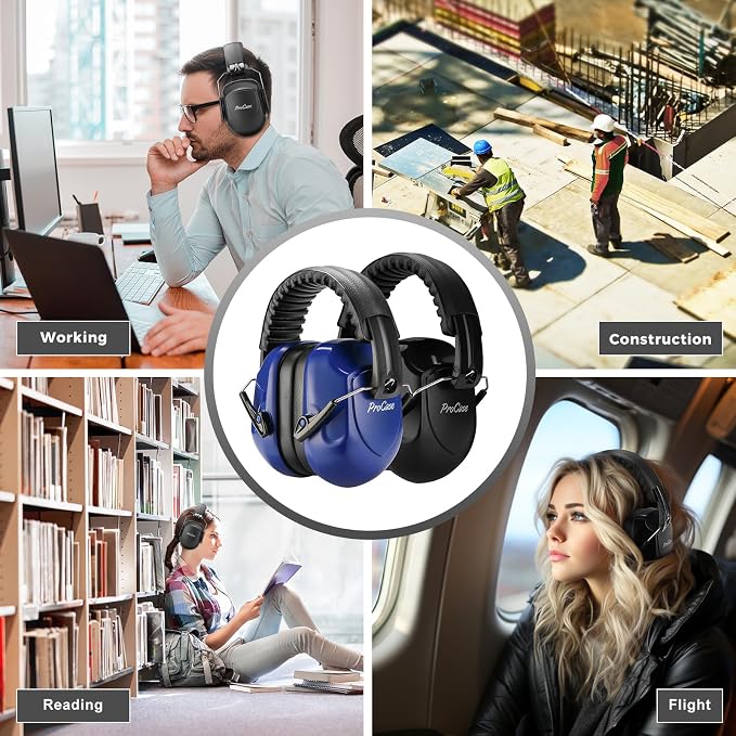 ProCase NRR 28dB Noise Reduction Ear Muffs, Foldable Adjustable Passive Noise Cancelling Headphones for Adults Kids Autism, Hearing Protection for Shooting, Construction -2 Packs, Navy & Black