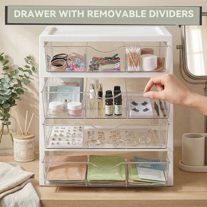 novelinks Drawer Organizer, 4-Tier Paper Organizer Drawers with Dividers | Plastic Desk Organizers and Accessories with Drawers, Under Desk Drawer, File Organizer for Desk, Office Supply Organizer