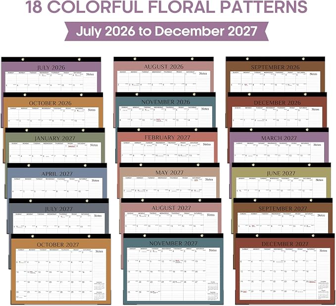 Desk Calendar 2026-2027, 18-Month Calendar Runs from July 2026 to December 2027, Large 17" x 12" Monthly Desktop & Wall Calendar for Home & Office - Boho Colors