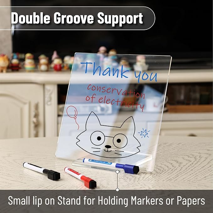 Mr. Pen- Clear Acrylic Dry Erase Board with Stand, 10x10 Inches | Reusable Desk Whiteboard with 3 Markers, Portable Dry Erase Board for Notes and Reminders, Desk Whiteboard for Office