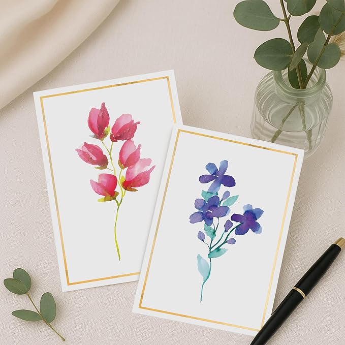 30 Blank Cards and Envelopes Set with Stickers – 4x6 Inches – Thick and Premium Designs