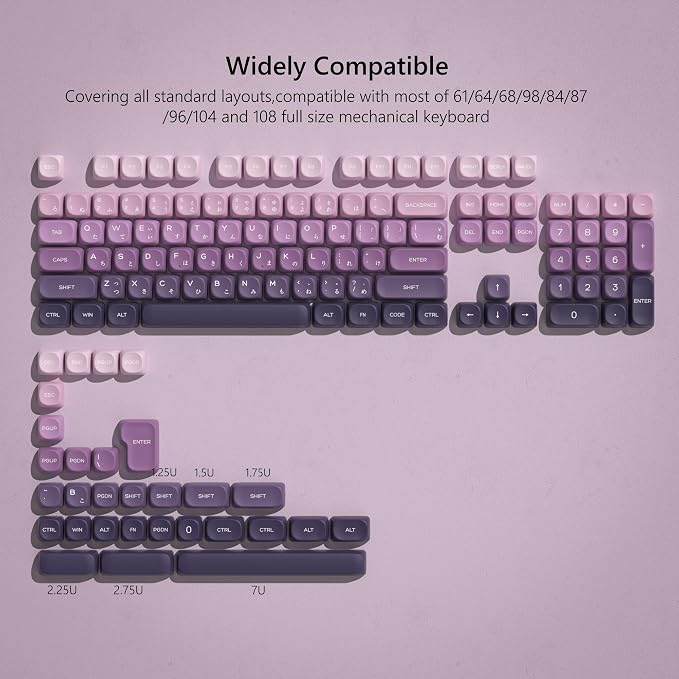 Womier MOA Purple Keycaps Japanese, PBT Keycaps for Mechanical Keyboard,Cute Dye-Sublimation Custom Keyboard Key Cap for 60 75 100 Percent Cherry Gateron MX Keyboards, Gradient Purple