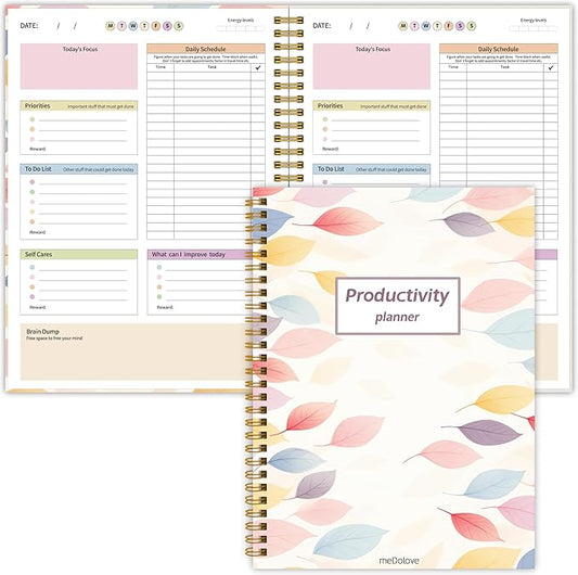 ADHD Planner for Women，Daily Productivity Planner with Task Management Organizer for Neurodivergent Adult,Teens , Self-Cares, Daily Schedule,To-Do List,Brain Dump,ADHD Journal with Cardboard Cover to Stay Organized and Focused (Colorful Leaves)