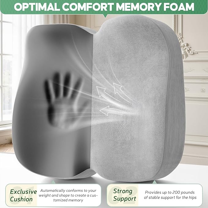 Benazcap Memory Foam Seat Cushion, Ergonomic Office Chair Pressure Relief | Premium memory foam cushion with breathable cover, ergonomic design for office chairs, cars, wheelchairs.
