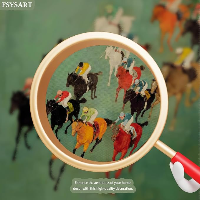Framed Vintage Abstract Wall Art, Retro Horse Racing Scene Poster Prints, Modern Classic Equestrian Canvas Artwork, Energetic Vibrant Sports Wall Decor for Living Room Office Game Room 12x16in